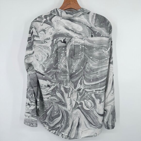 Jones New York Womens gray Marble Print Long roll tab Sleeve Blouse Size Large - Picture 8 of 12